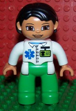 LEGO 47394pb137 Duplo Figure Lego Ville, Female, Medic, Bright Green Legs, White Top with ID Badge and EMT Star of Life Pattern, Black Hair, Brown Eyes