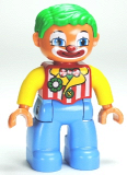 LEGO 47394pb151 Duplo Figure Lego Ville, Male Clown, Medium Blue Legs, Striped Jacket, Bow Tie, Green Hair
